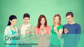  Presentation with technology students - PPT theme having phone people - education and modern technology concept background and a seafoam green colored foreground