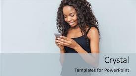  Presentation with afro - Amazing slides having phone people - smiling afro american woman using backdrop and a light blue colored foreground