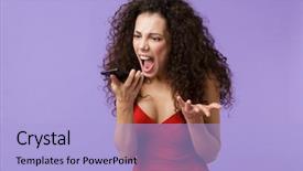  Presentation with black woman - Amazing presentation theme having phone standing isolated over violet backdrop and a light blue colored foreground