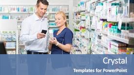  Presentation with product - Audience pleasing slides consisting of phone to pharmacist in pharmacy backdrop and a ocean colored foreground