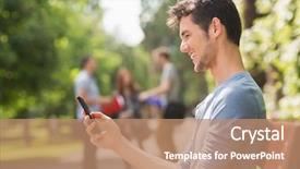  Presentation with university student internship - Beautiful slide deck featuring phone view - handsome student sending a text backdrop and a coral colored foreground