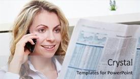  Presentation with phone - Amazing theme having phone while reading the newspaper backdrop and a light blue colored foreground