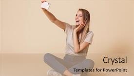  Presentation with cell wall - Colorful PPT theme enhanced with phone while sitting on floor backdrop and a  colored foreground