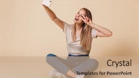  Presentation with cell wall - PPT theme consisting of phone while sitting on floor background and a coral colored foreground