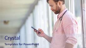  Presentation with nursing communication - Audience pleasing presentation theme consisting of phone while standing at nursing backdrop and a  colored foreground