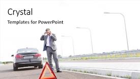  Presentation with talking on phone - Presentation theme having phone while standing with breakdown background and a white colored foreground