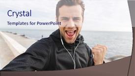  Presentation with black - Audience pleasing PPT theme consisting of phone while walking at seaside backdrop and a sky blue colored foreground