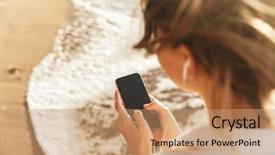  Presentation with walking - Amazing slides having phone while walking by seaside backdrop and a coral colored foreground