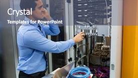  Presentation with server room - Beautiful presentation theme featuring phone while working in server backdrop and a ocean colored foreground