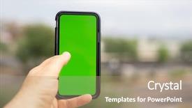  Presentation with green screen - Slides having phone with blurred outdoor background background and a coral colored foreground