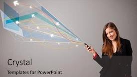  Presentation with cutout paper people standing around globe holding hands - Audience pleasing PPT theme consisting of phone with colorful abstract line backdrop and a light gray colored foreground