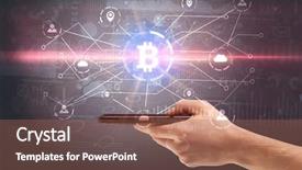  Presentation with bitcoin network - Colorful PPT layouts enhanced with phone with cryptocurrency bitcoin link backdrop and a coral colored foreground