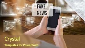  Presentation with fake news - Slide deck featuring phone with fake news text background and a tawny brown colored foreground