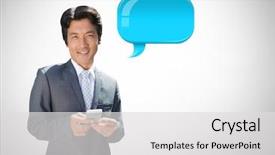  Presentation with chat - Beautiful PPT theme featuring phone with shiny chat bubble backdrop and a  colored foreground