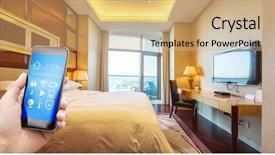  Presentation with mobile home - Presentation having phone with smart home app background and a  colored foreground