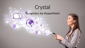  Presentation with social media network - Slide set having phone with social media icon background and a light gray colored foreground