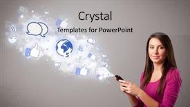  Presentation with knowledge sharing innovation social media - Beautiful presentation design featuring phone with social media backdrop and a  colored foreground