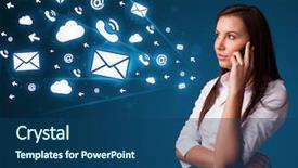  Presentation with young man on the phone - Amazing PPT theme having standing and making phone call backdrop and a ocean colored foreground