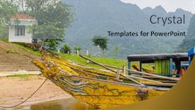  Presentation with tourists - Amazing PPT theme having phong-nha-ke-bang-national backdrop and a light blue colored foreground