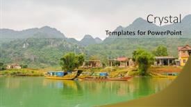  Presentation with tourists - Presentation design with phong-nha-ke-bang-national background and a light gray colored foreground