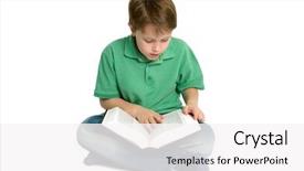  Presentation with reading - PPT theme with boy sat crossed legs reading background and a white colored foreground