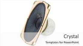  Presentation with speaker - PPT layouts featuring pulse sound waves - small speaker isolated on white background and a white colored foreground