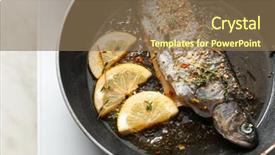  Presentation with phosphorus - PPT layouts enhanced with phosphorus - cooking trout fish on frying background and a coral colored foreground