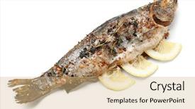  Presentation with lemon - Slide set consisting of phosphorus - delicious freshly fried fish background and a coral colored foreground