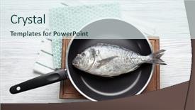  Presentation with frying - PPT theme with phosphorus - frying pan with fresh dorado background and a sky blue colored foreground