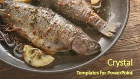  Presentation with trout fish file - Theme enhanced with phosphorus - frying pan with tasty trout background and a  colored foreground
