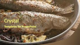  Presentation with trout - Colorful slide set enhanced with phosphorus - frying pan with tasty trout backdrop and a  colored foreground