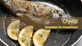  Presentation with trout - PPT theme featuring phosphorus - frying pan with tasty trout background and a  colored foreground