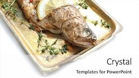  Presentation with mythology gold fish - PPT theme consisting of phosphorus - golden tray with tasty fried background and a  colored foreground