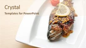  Presentation with light - PPT layouts with phosphorus - plate with tasty fried fish background and a  colored foreground