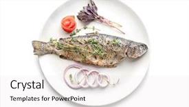  Presentation with white marble plate marble - Slide deck consisting of phosphorus - plate with tasty fried fish background and a white colored foreground