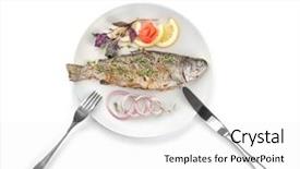  Presentation with white plate - Colorful slide deck enhanced with phosphorus - plate with tasty fried fish backdrop and a white colored foreground