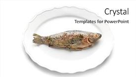  Presentation with white plate - PPT layouts enhanced with phosphorus - plate with tasty fried fish background and a  colored foreground