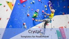  Presentation with photo - Presentation theme consisting of photo below young girl exercising climbing wall background and a light blue colored foreground