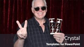  Presentation with photo - Presentation design enhanced with photo-booth-a-man-smiles background and a  colored foreground