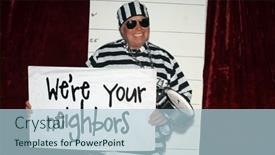  Presentation with party time - Slide deck with photo-booth-a-man-wears background and a  colored foreground