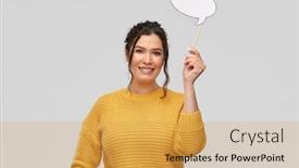  Presentation with young happy people smiling - PPT theme consisting of photo-booth-communication-and-people background and a yellow colored foreground