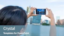  Presentation with macau - Slide deck featuring photo by cellphone in macau background and a  colored foreground