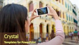  Presentation with macau - Beautiful PPT layouts featuring photo by cellphone in macau backdrop and a  colored foreground