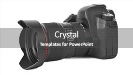  Presentation with camera - Audience pleasing presentation design consisting of photo camera isolated on white backdrop and a dark gray colored foreground