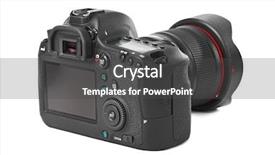  Presentation with camera - Theme featuring photo camera isolated on white background and a dark gray colored foreground