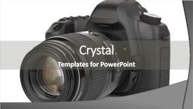  Presentation with camera - Colorful PPT theme enhanced with photo camera isolated on white backdrop and a gray colored foreground