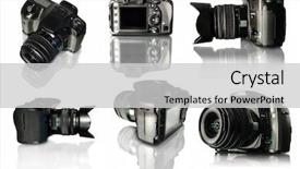  Presentation with white cctv camera on modern - Presentation theme featuring photo camera isolated on white background and a  colored foreground