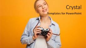  Presentation with fake braces - Beautiful PPT layouts featuring photo camera isolated over yellow backdrop and a  colored foreground