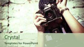  Presentation with vintage retro - PPT layouts consisting of photo camera outdoor near grunge background and a soft green colored foreground