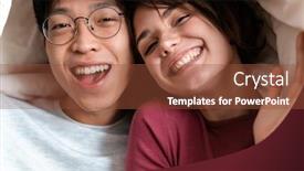  Presentation with cheerful - Slide deck with photo-closeup-of-cheerful-multinational background and a tawny brown colored foreground